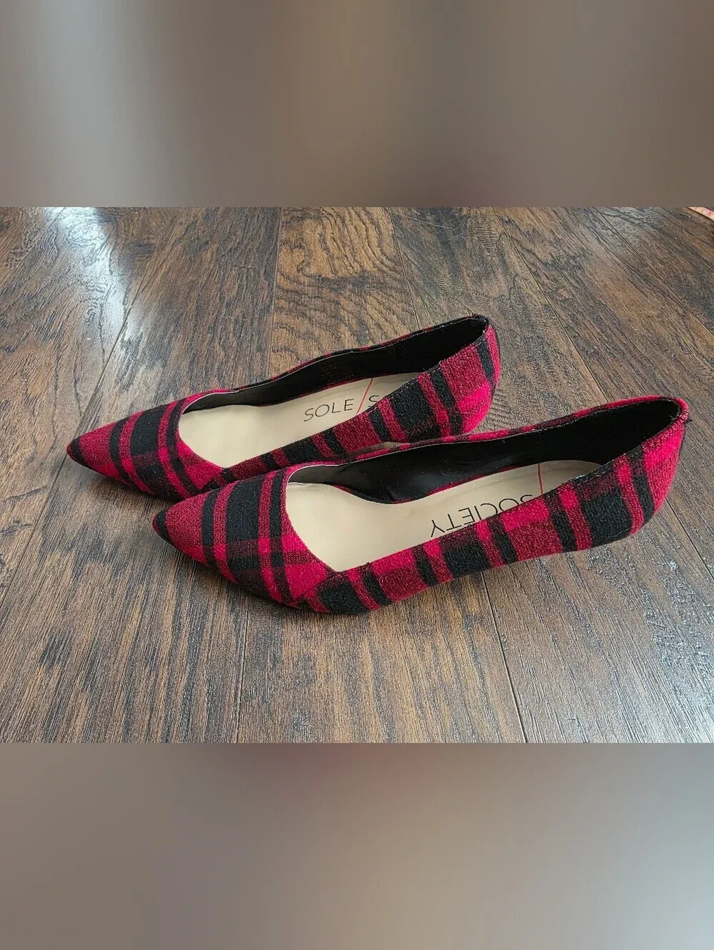 Sole Society Red and Black Plaid Pointed-Toe Heels